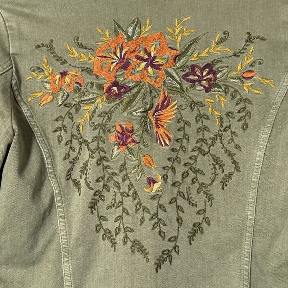 Chico's Embroidered Sage-Denim Jacket Women's Size 0 US 4/6 Extra Small - Picture 3 of 13